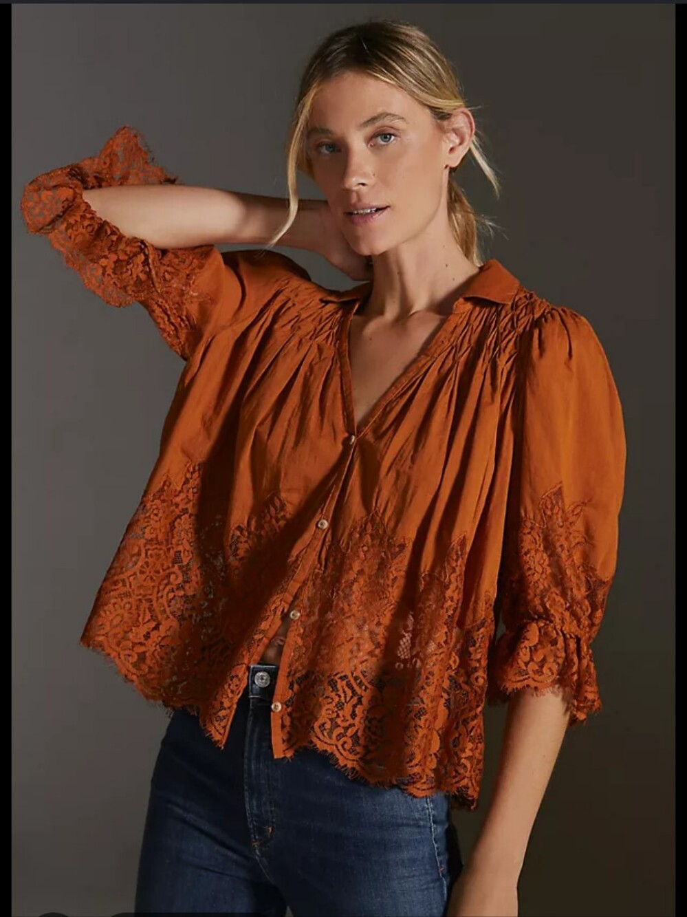 Anthropologie Victorian Sheer Lace Peasant Blouse